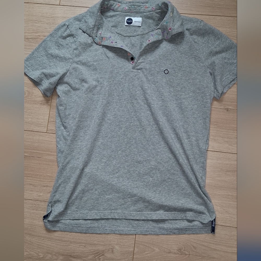 Gray Polo Shirt with Embroidered Collar